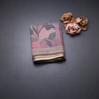Semi Linen Light Maroon Leaf Printed Saree