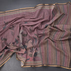 Semi Linen Light Maroon Leaf Printed Saree