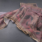 Semi Linen Light Maroon Leaf Printed Saree