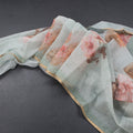 Semi Linen Light Pista Green Leaf Printed Saree