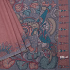 Semi Linen Light Maroon Kalamkari Printed Saree
