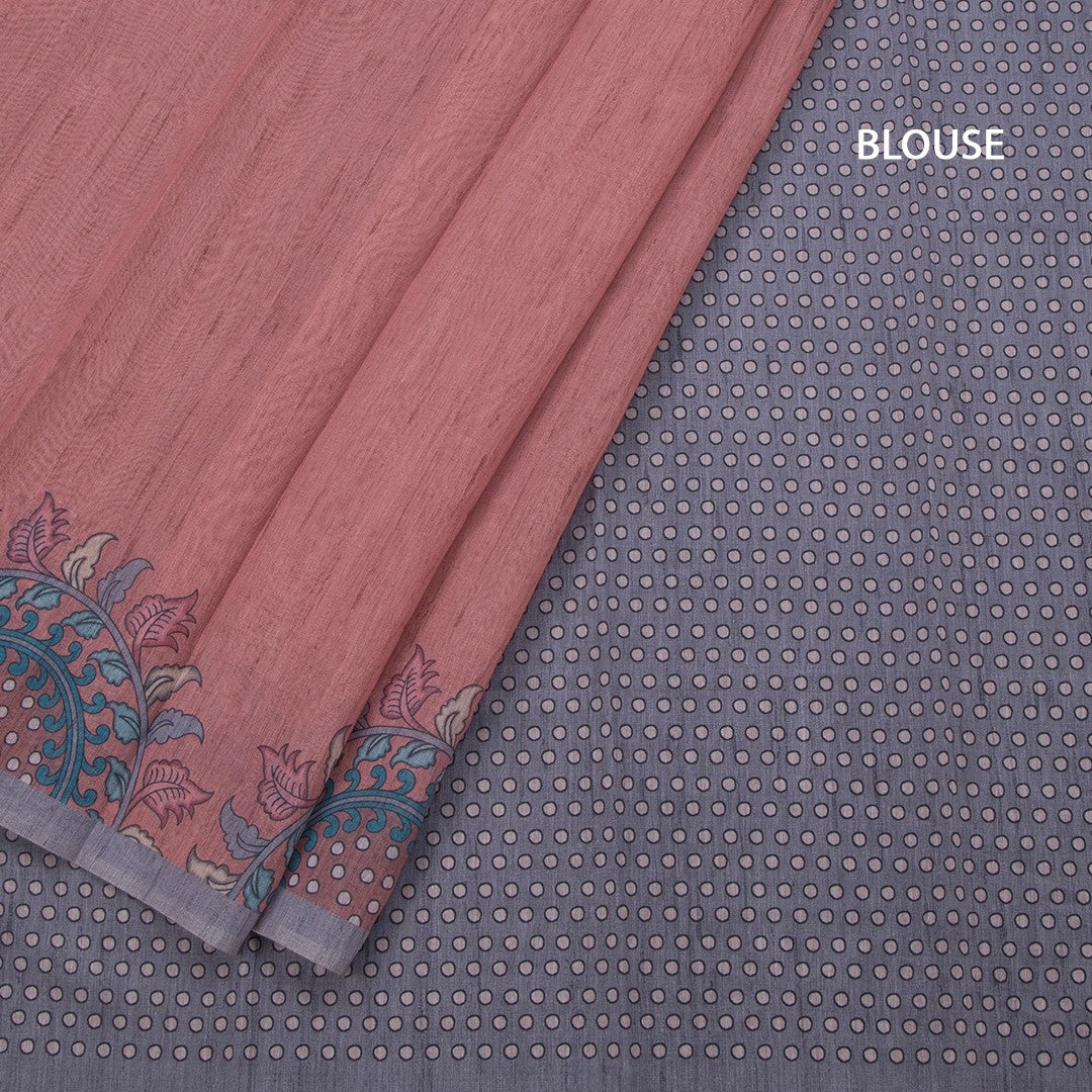 Semi Linen Light Maroon Kalamkari Printed Saree