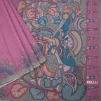 Semi Linen Magenta Purple Kalamkari Printed Saree