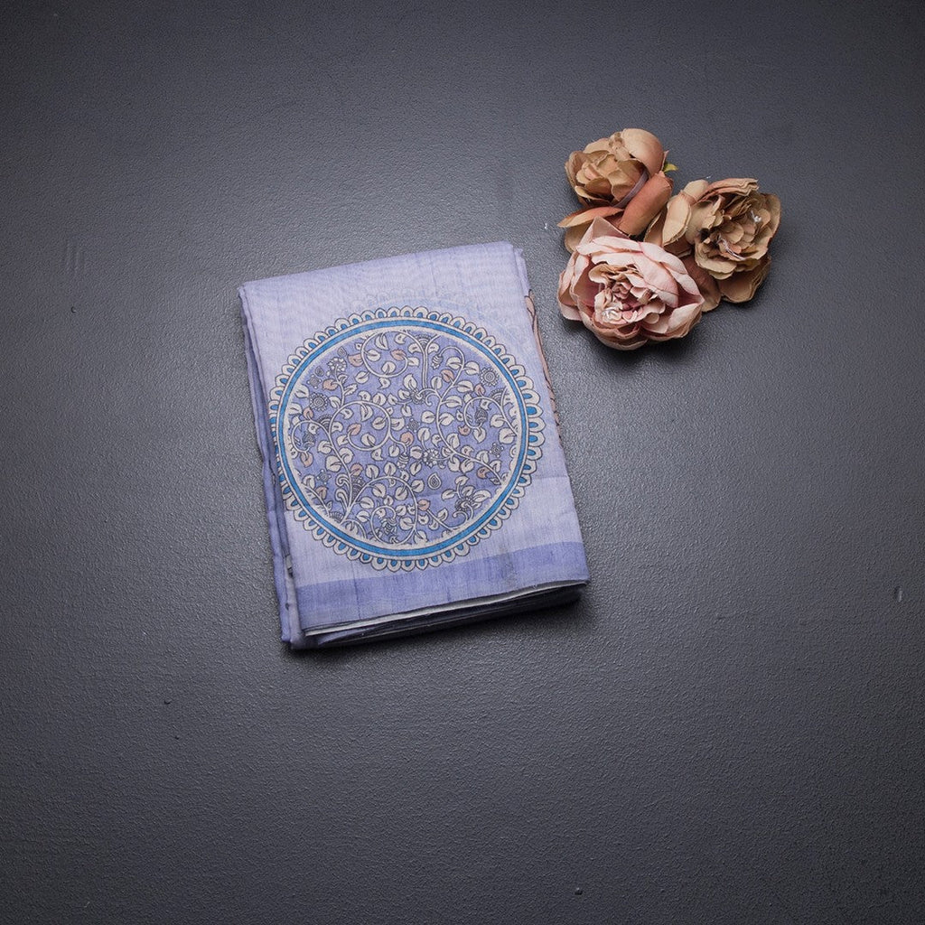 Semi Linen Light Lavender Kalamkari Printed Saree