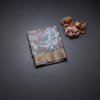 Raw Silk Multi Colour Leaf Printed Saree With Zari Border