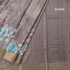 Raw Silk Multi Colour Leaf Printed Saree With Zari Border