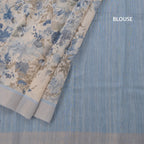 Semi Linen Cream Floral Printed Saree With Zari Border