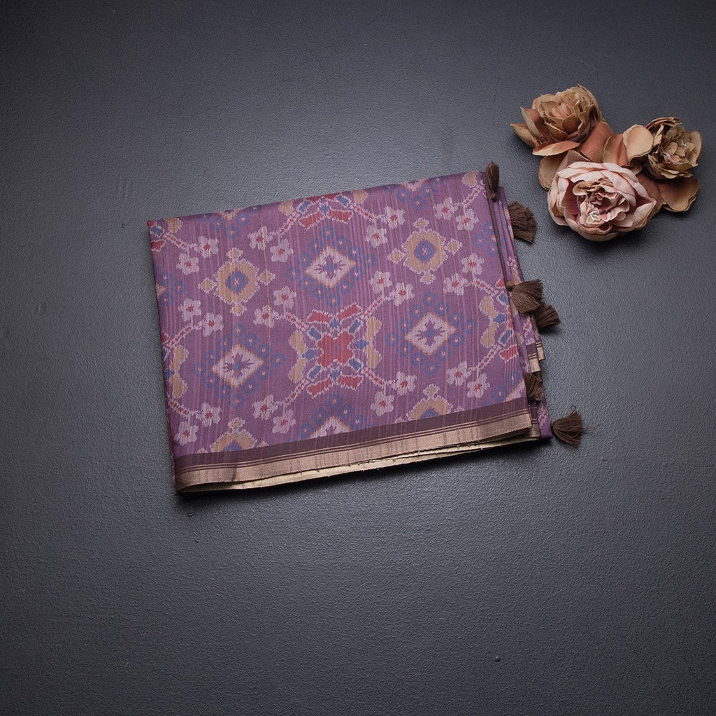 Raw Silk Purple Ikkat Printed Saree
