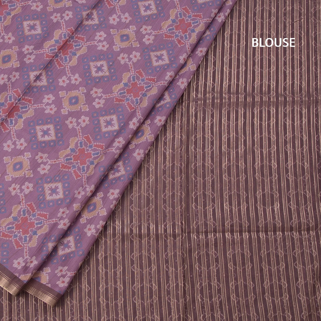 Raw Silk Purple Ikkat Printed Saree