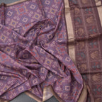 Raw Silk Purple Ikkat Printed Saree