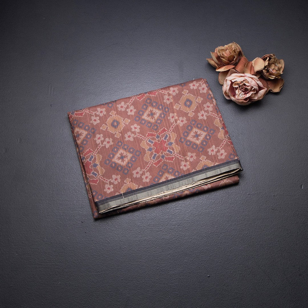 Raw Silk Cinnamon Brown Ikkat Printed Saree