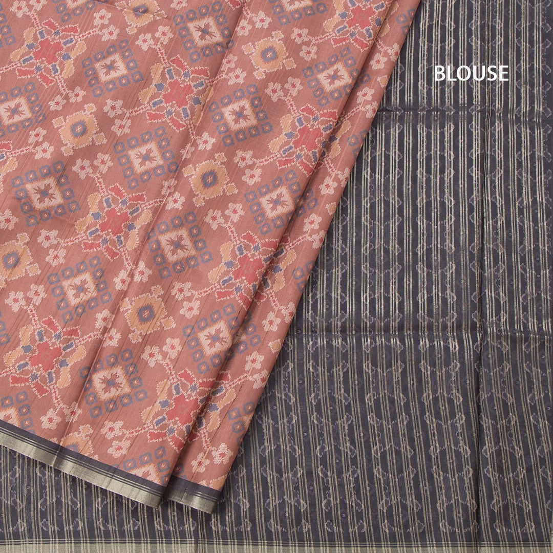 Raw Silk Cinnamon Brown Ikkat Printed Saree