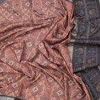 Raw Silk Cinnamon Brown Ikkat Printed Saree