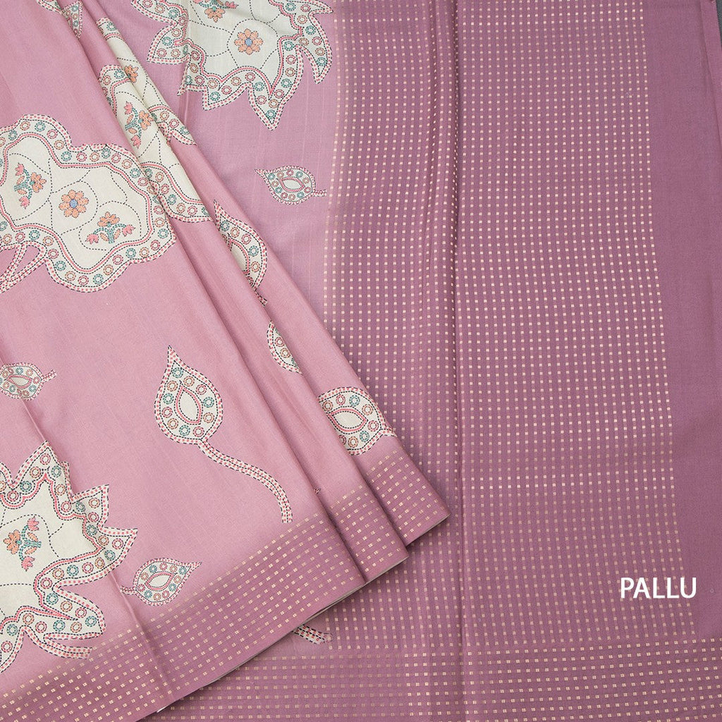 Raw Silk Onion Pink Printed Saree
