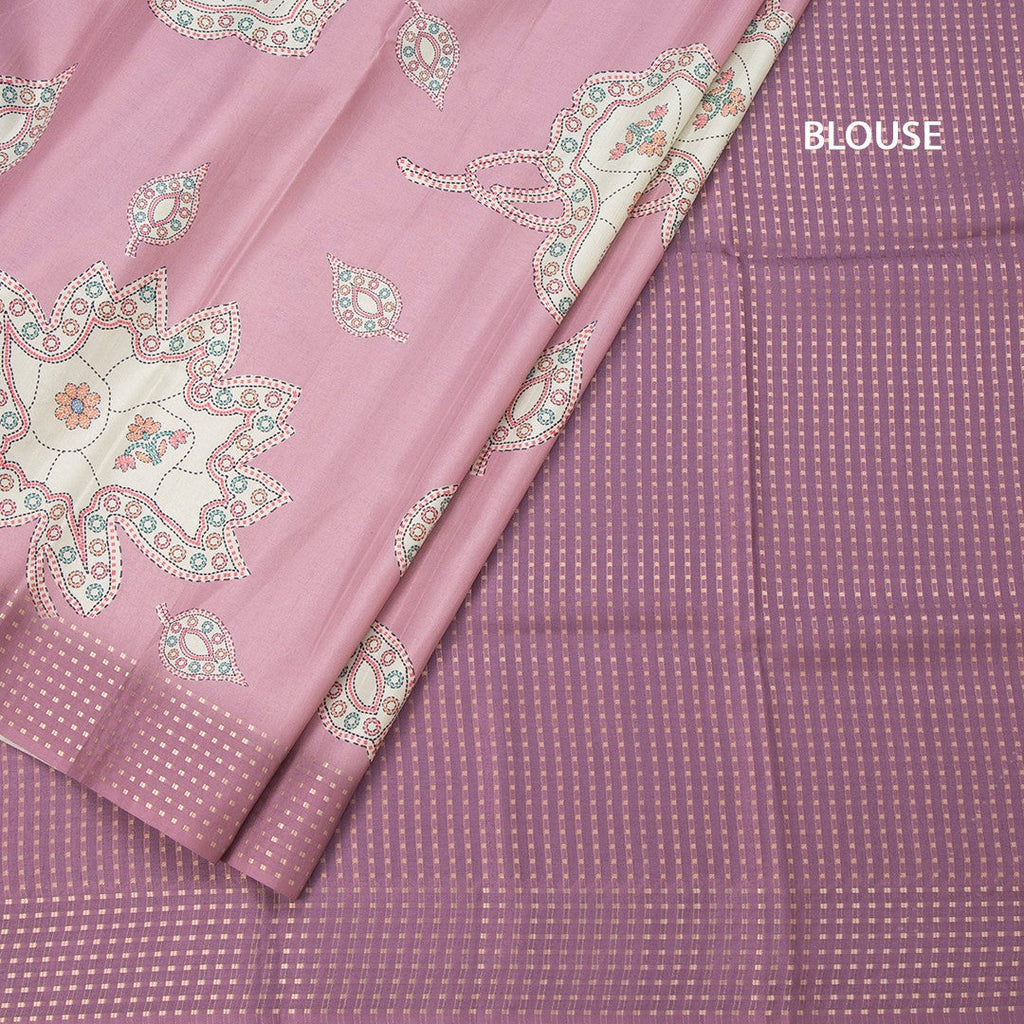 Raw Silk Onion Pink Printed Saree