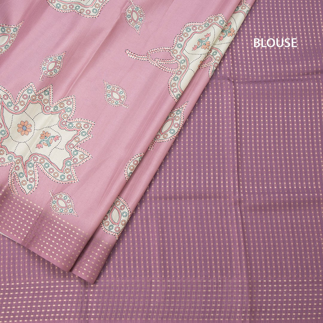 Raw Silk Onion Pink Printed Saree