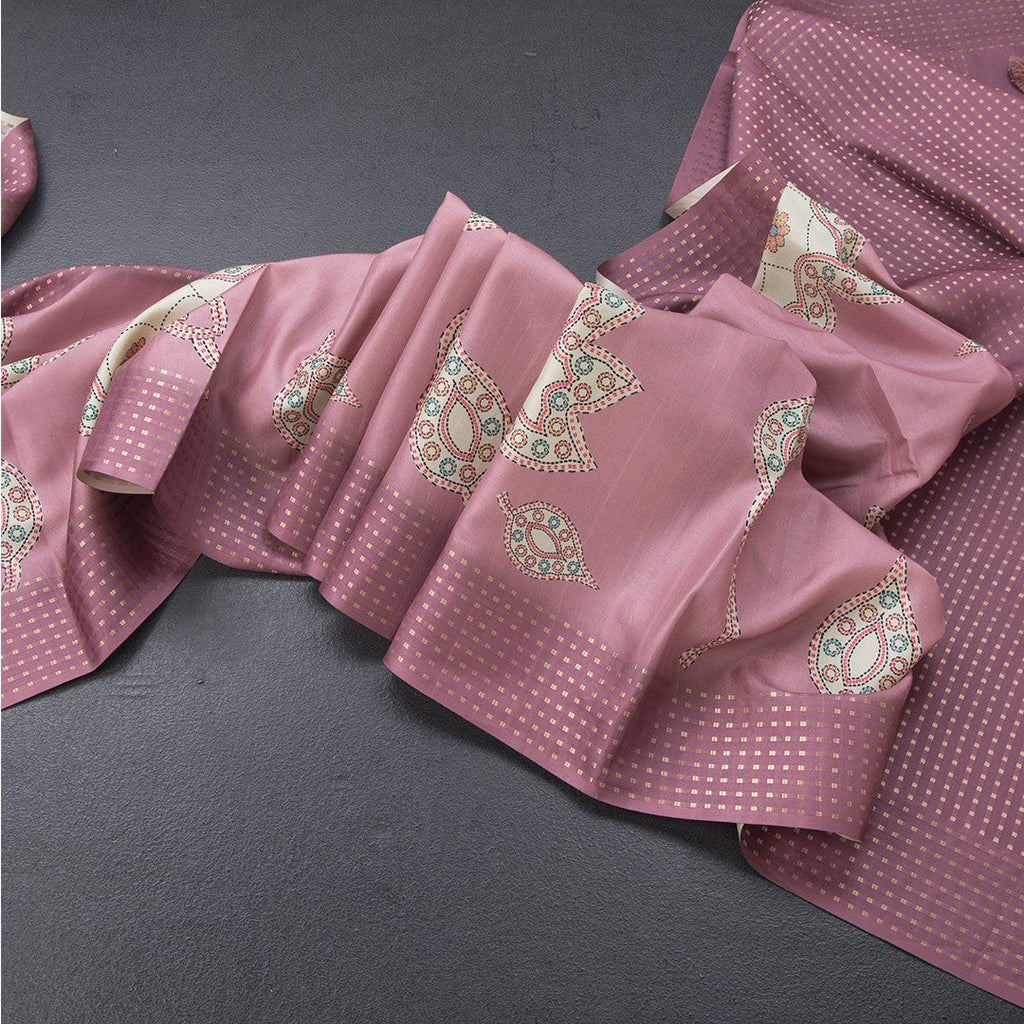 Raw Silk Onion Pink Printed Saree