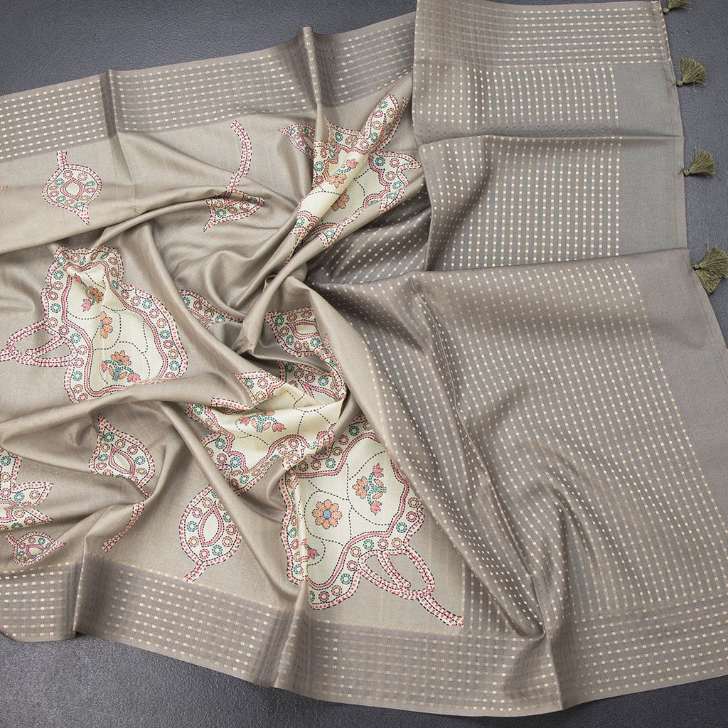 Raw Silk Sage Green Printed Saree