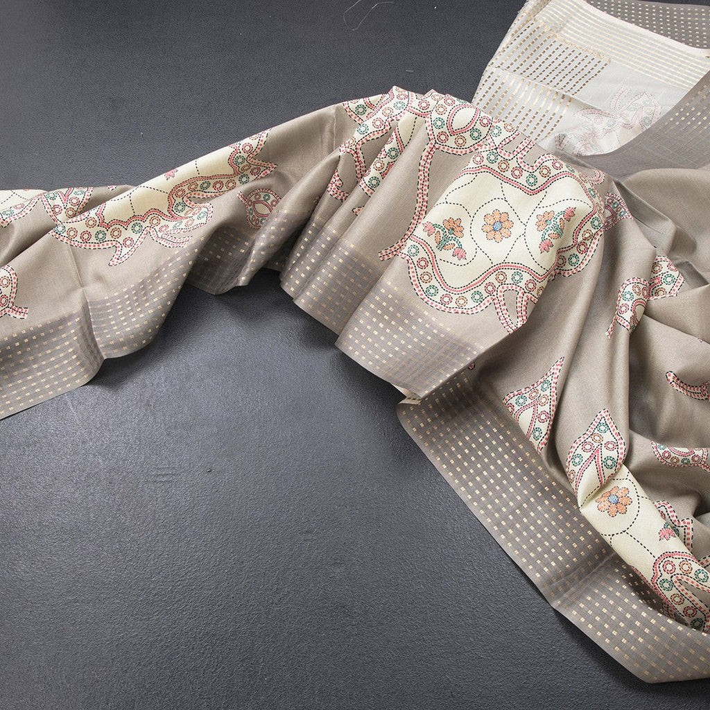 Raw Silk Sage Green Printed Saree