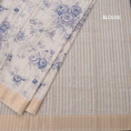 Raw Silk Cream Floral Printed Saree With Zari Border 02