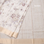 Raw Silk Cream Floral Printed Saree With Zari Border 03