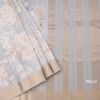 Raw Silk Grey Floral Printed Saree With Zari Border 02