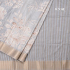 Raw Silk Grey Floral Printed Saree With Zari Border 02