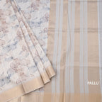 Raw Silk Cream Printed Saree With Zari Border 09