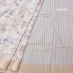 Raw Silk Cream Printed Saree With Zari Border 09