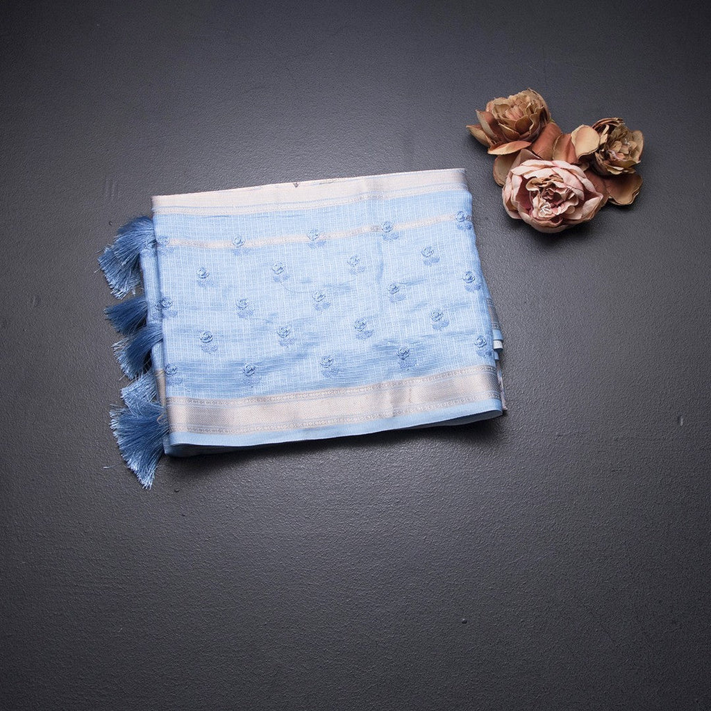 Kota Cornflower Blue Printed With Thread Work Saree