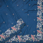 Raw Silk Peacock Blue Saree With Thread Buttas And Cut Work Border