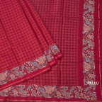 Semi Raw Silk Ruby Red Zari Checked Saree And Thread Border