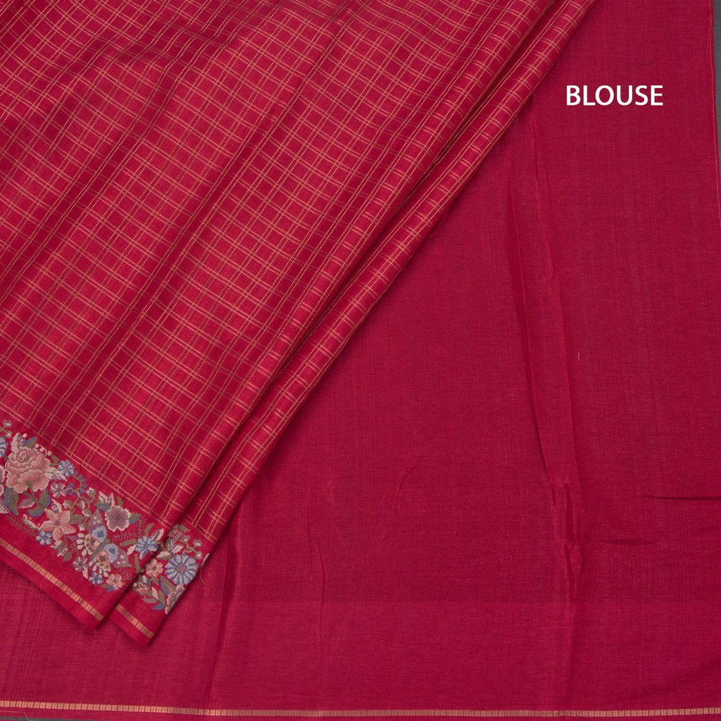 Semi Raw Silk Ruby Red Zari Checked Saree And Thread Border