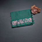 Raw Silk Bottle Green Zari Checked Saree And Thread Border
