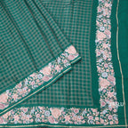 Raw Silk Bottle Green Zari Checked Saree And Thread Border