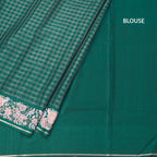 Raw Silk Bottle Green Zari Checked Saree And Thread Border