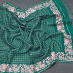 Raw Silk Bottle Green Zari Checked Saree And Thread Border