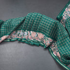 Raw Silk Bottle Green Zari Checked Saree And Thread Border