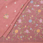 Linen Peach Floral Thread Work Borderless Saree