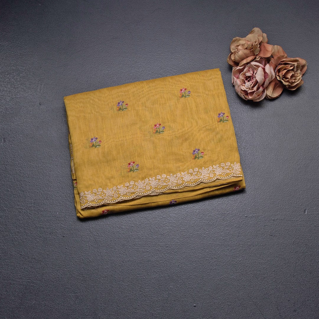 Raw Silk Yellow Floral Thread Buttas And Thread Border