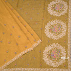 Raw Silk Yellow Floral Thread Buttas And Thread Border