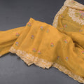 Raw Silk Yellow Floral Thread Buttas And Thread Border