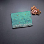 Linen Sapphire Green Floral Thread Buttas And Thread Border