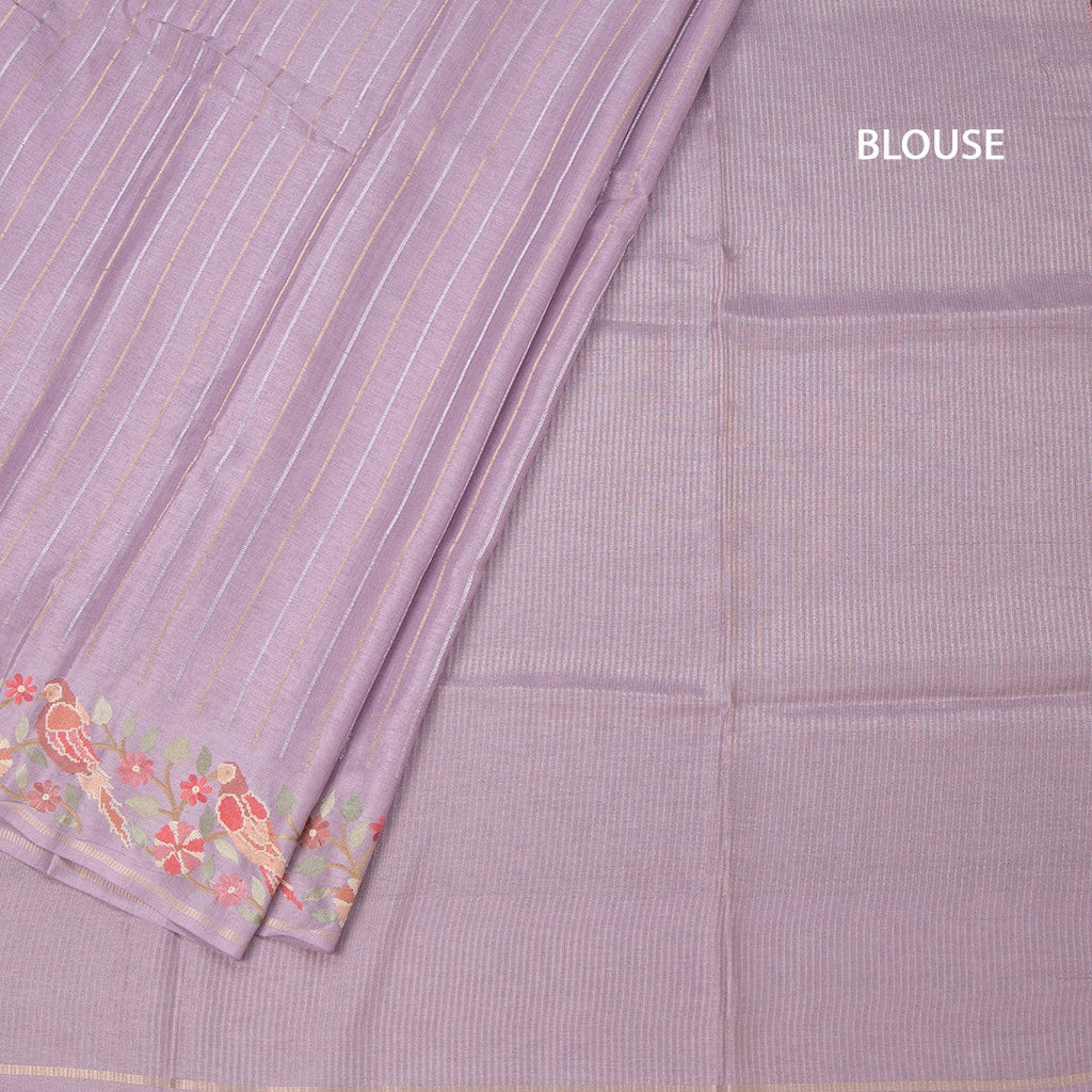 Raw Silk Lilac Purple Zari Stripes Saree And Thread Border