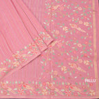 Raw Silk Baby Pink Saree With Zari Stripes And Thread Border