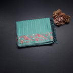 Raw Silk Sky Blue Saree With Zari Stripes And Thread Border