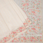 Raw Silk Cream Saree With Zari Stripes And Thread Border