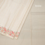 Raw Silk Cream Saree With Zari Stripes And Thread Border
