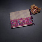 Raw Silk Grey Zari Checked Saree And Thread Border