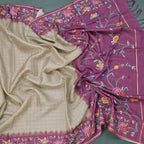 Raw Silk Grey Zari Checked Saree And Thread Border